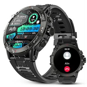 basicf military smart watches for men (answer/make call), 1.52" hd outdoor sports smartwatch ip68 waterproof fitness tracker 100+ sports modes with heart rate, blood oxygen monitor for ios android