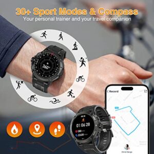 BASICF Military Smart Watches for Men (Answer/Make Call), 1.52" HD Outdoor Sports Smartwatch IP68 Waterproof Fitness Tracker 100+ Sports Modes with Heart Rate, Blood Oxygen Monitor for iOS Android