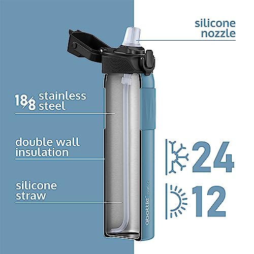 qbottle Insulated Water Bottles with Straw Lid – Stainless Steel Water Bottle – Leak Proof Metal Water Bottle – No Sweat – Reusable – Maya Blue, 23.6 oz