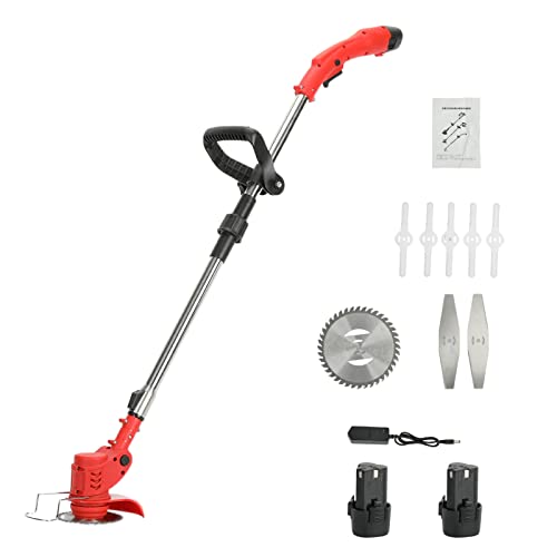 Cordless Lawn Trimmer,Electric Hedge Trimmer,Weed Trimmer,12V 2000mAh 2 Batteries Weed Lawn Eater Edger,Telescopic Rod Anti-Slip Handle Grass Trimmer for Lawn Cutting, Lawn Care,Garden (Red)