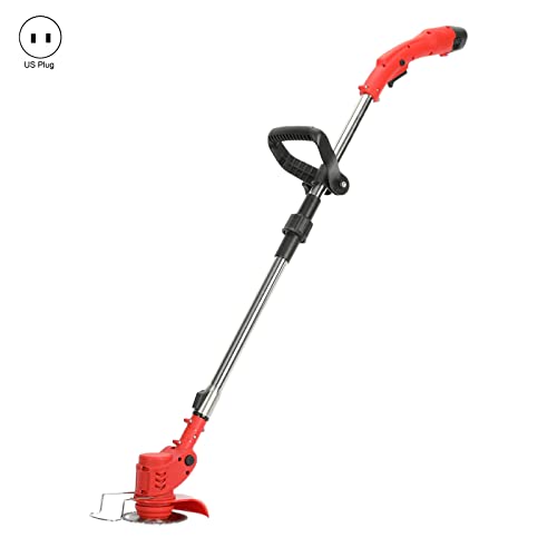 Cordless Lawn Trimmer,Electric Hedge Trimmer,Weed Trimmer,12V 2000mAh 2 Batteries Weed Lawn Eater Edger,Telescopic Rod Anti-Slip Handle Grass Trimmer for Lawn Cutting, Lawn Care,Garden (Red)