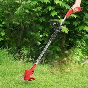 Cordless Lawn Trimmer,Electric Hedge Trimmer,Weed Trimmer,12V 2000mAh 2 Batteries Weed Lawn Eater Edger,Telescopic Rod Anti-Slip Handle Grass Trimmer for Lawn Cutting, Lawn Care,Garden (Red)