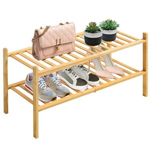 WANGMUXIA 2-Tier Bamboo Shoe Rack，Free Standing Shoe Racks Stackable Shoe Rack，Entryway，Hallway, Bathroom and Living Room，Multifunctional Bamboo Rack in Different Combinations (2-Tier)