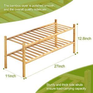 WANGMUXIA 2-Tier Bamboo Shoe Rack，Free Standing Shoe Racks Stackable Shoe Rack，Entryway，Hallway, Bathroom and Living Room，Multifunctional Bamboo Rack in Different Combinations (2-Tier)