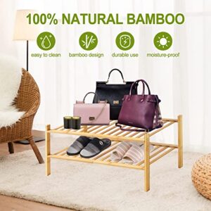 WANGMUXIA 2-Tier Bamboo Shoe Rack，Free Standing Shoe Racks Stackable Shoe Rack，Entryway，Hallway, Bathroom and Living Room，Multifunctional Bamboo Rack in Different Combinations (2-Tier)