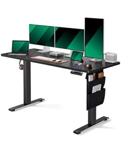 marsail standing desk adjustable height, 55x24 inch electric standing desk with storage bag, stand up desk for home office computer desk memory preset with headphone hook