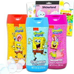 spongebob squarepants bathroom set for kids - 5 pc bundle with spongebob body wash, shampoo, bubble bath, plus stickers, more | spongebob bath supplies