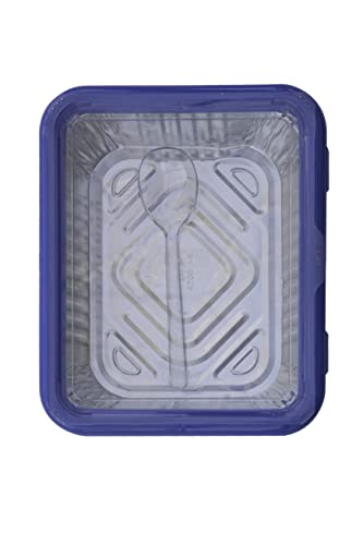 Fancy Panz Premium Dress Up & Protect Your Foil Pan, Made in USA. Hot/Cold Gel Pack, One Half Sized Foil Pan & Serving Spoon Included. Stackable for easy travel. (Denim Blue)