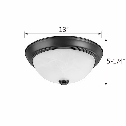 Aspen Creative 63014-22, 2-Light Flush Mount in Dark Bronze Finish w/White Alabaster Glass, 13" Dia, E26 Socket, Set of 2