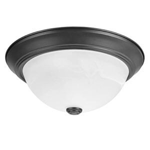 Aspen Creative 63014-22, 2-Light Flush Mount in Dark Bronze Finish w/White Alabaster Glass, 13" Dia, E26 Socket, Set of 2