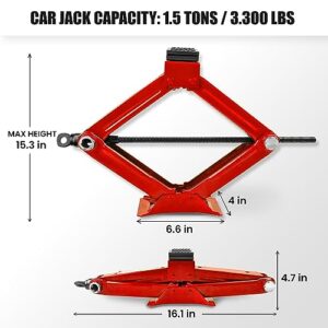 DSV Standard Scissor Jack for Car, Steel Car Lift Jack for Auto, Portable Car Jack Kit, Ideal for SUV, MPV, Hatchback, Sedan, Coupe & Crossover, Universal Car Jacks, 1.5 Ton (3,300 lbs) Capacity