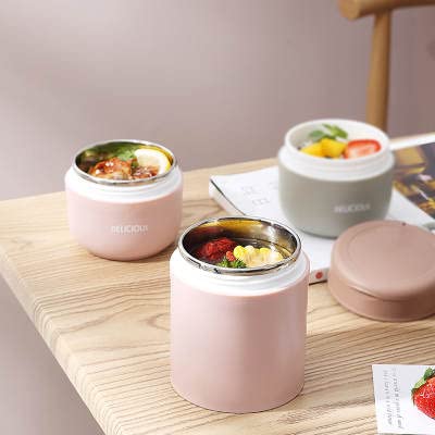 Lunch Cup and Container for Hot Food with Lid & 2 Compartments - Stainless Double Wall Insulated Food Jar for On-the-Go Cereal & Milk, Oatmeal, Soup – cup and container for Adults, Thermal Insulated Food C