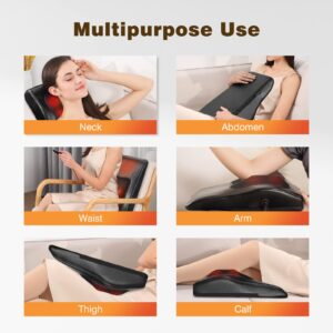 Careboda Shiatsu Back Massager with Heat, 3D Deep Kneading Electric Massager Pillow for Neck and Back Pain Relief, Ideal for Home, Office and Car Use, Idel Gift for Women and Men