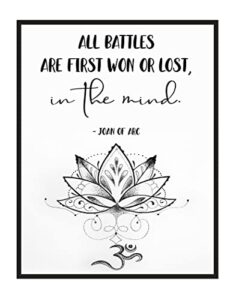 st joan of arc 11x14 gallery style print by soul sunshine | unframed 'all battles' bible verses wall decor poster prints | rustic wall decor, black and white lotus flower, home wall decor