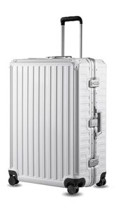 luggex hard shell checked luggage with aluminum frame - 100% polycarbonate no zipper suitcase with spinner wheels - 4 metal corner hassle-free travel (white suitcase)