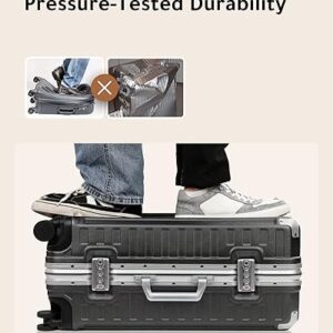 LUGGEX Hard Shell Checked Luggage with Aluminum Frame - 100% Polycarbonate No Zipper Suitcase with Spinner Wheels - 4 Metal Corner Hassle-Free Travel (White Suitcase)