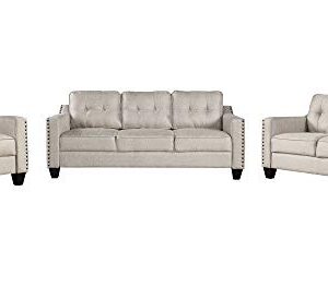 FANYE 3 Pieces Living Room Furniture Sets Include, Loveseat and Armchair, Linen Fabric Upholstered Sectional Classical Rivets Decor and Tufted Back Cushions, Beige Sofa & Couch