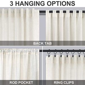 Cream Back Tab Linen Curtains 84 Inch Length for Living Room 2 Panels Rod Pocket Natural Boho Drapes Light Filtering Semi Sheer Rustic Country Neutral Farmhouse Curtain for Bedroom Ivory Colored 52x84