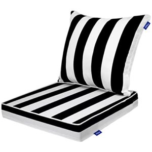 infblue deep seating chair cushion outdoor patio seat and back cushion for outdoor furniture water repellent set 24 x 24 inches (black stripes)
