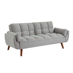 homies life convertible futon sofa bed, linen sleeper couch, 75" w modern 3 seater tufted sofa with adjustable backrests and soild wood legs for living room, bedroom, small space, gray