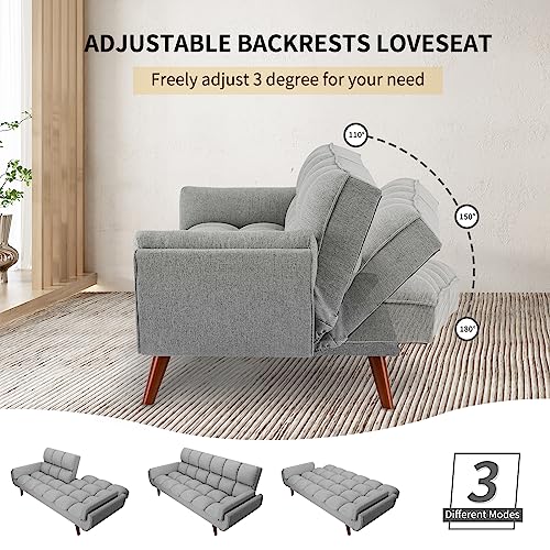 Homies Life Convertible Futon Sofa Bed, Linen Sleeper Couch, 75" W Modern 3 Seater Tufted Sofa with Adjustable Backrests and Soild Wood Legs for Living Room, Bedroom, Small Space, Gray