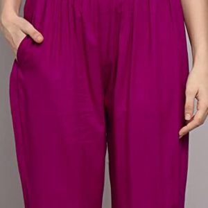 Chandrakala Women's Rayon kurti 3/4th Sleeve Straight Kurti Pant Set,Small,Purple (K228PUR1)