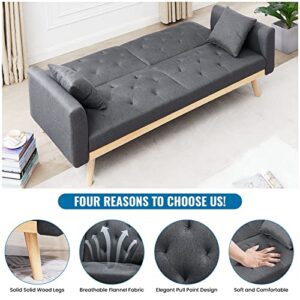 AWQM Futon Sofa Bed, Convertible Sofa for Living Room, Linen Couch Bed, Sleeper Sofa, Futon Couch Bed for Office, Small Space, Apartment, Dark Grey