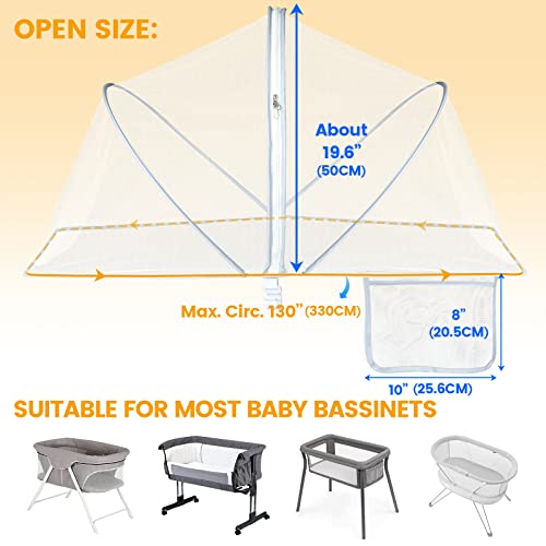 Orzbow Mosquito Net for Baby Bassinet to Keep Cats Out, Toddler Bassinet Bedside Sleeper Tent Safety Net with Two-Way Zippers & Storage Bag - Infant from Mosquito Bites and Falling Protection (White)