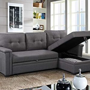 ERYE L-Shaped Corner Sleeper Sectional Couch Bed Linen Upholstery Sofa w/Reversible Storage Chaise,USB Charging Ports and Side Pocket for Home Apartment Office Living Room Furniture Sets, Dark Gray