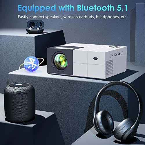 Native 1080P 5G WiFi Bluetooth Projector, 10000L Outdoor Movie Projector with Screen and 300" Display, Video Projector Compatible w/iOS/Android/Win/TV/PS5, White