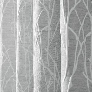 silver gray tree curtains 90 inch long for living room 2 panels back tab pocket jungle botanical vintage floral pattern 50% room darkening thick sheer light grey curtain for bedroom burlap retro decor