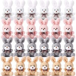 sotiff 24 pcs plush bunny stuffed animal bulk 4.7 inch mini bunnies doll keychain furry rabbit with bow tie for boys girls birthday party favors wedding graduation gifts holiday (classic color)