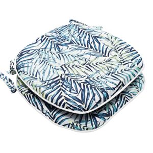 stricklandhome outdoor cushions for patio furniture, water-resistant patio furniture cushions, tropical leaves outdoor cushions set of 2, round corner patio chair pads with ties, 17"x16"x2"