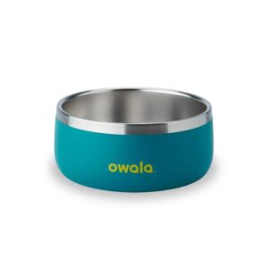 owala pet bowl - durable stainless steel, food and water bowl for dogs, cats, and all pets, non-slip base, 24oz, teal (turquoise & caicos)