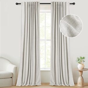 INOVADAY 100% Blackout Curtains for Bedroom 84 Inches Long, Linen Blackout Curtains 84 Inch Length 2 Panels Set, Back Tab/Rod Pocket Black Out Curtains for Living Room Windows - Beige, W50 X L84