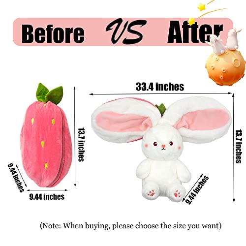 YOUBLEK Bunny Stuffed Animal,Strawberry Reversible Cuddle Bunny Plush Doll with Zipper Cute Soft Rabbit Toys Pillow for Kids and Adults Easter Bunnies Plushies Gifts (Strawberry, 13.80 inches)