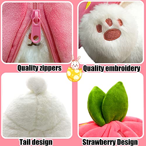 YOUBLEK Bunny Stuffed Animal,Strawberry Reversible Cuddle Bunny Plush Doll with Zipper Cute Soft Rabbit Toys Pillow for Kids and Adults Easter Bunnies Plushies Gifts (Strawberry, 13.80 inches)