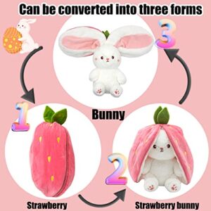 YOUBLEK Bunny Stuffed Animal,Strawberry Reversible Cuddle Bunny Plush Doll with Zipper Cute Soft Rabbit Toys Pillow for Kids and Adults Easter Bunnies Plushies Gifts (Strawberry, 13.80 inches)