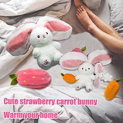YOUBLEK Bunny Stuffed Animal,Strawberry Reversible Cuddle Bunny Plush Doll with Zipper Cute Soft Rabbit Toys Pillow for Kids and Adults Easter Bunnies Plushies Gifts (Strawberry, 13.80 inches)
