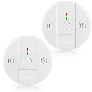 combination smoke and carbon monoxide detector alarm, 2-pack beeps warning smoke and co alarms for basements travel home office house bedroom living room car, battery operated, comply with ul 217/2034