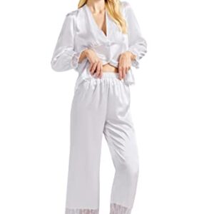 AW BRIDAL 2Pcs Comfy Womens Loungewear Set Pj Set V-Ncek Silk Pajamas For Women, Long Satin Pajamas Women, White, L| Bridal Party Pajamas Bride Gifts Bridesmaid Gifts For Wedding Day