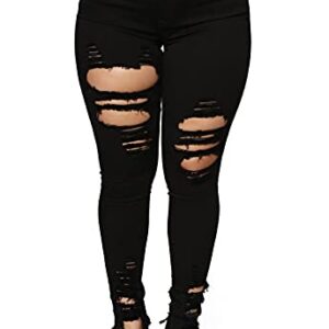 ZERMOM Women's Ripped Skinny Jeans Stretch Mid Rise Distressed Destroyed Denim Pants Black