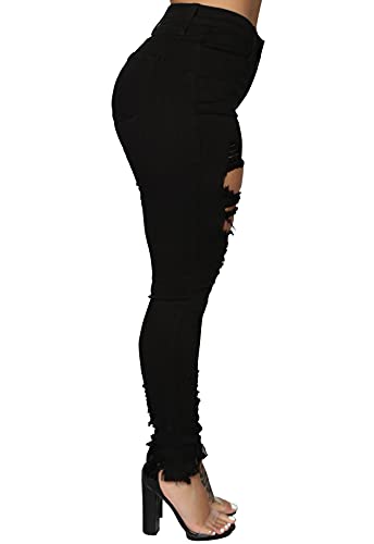 ZERMOM Women's Ripped Skinny Jeans Stretch Mid Rise Distressed Destroyed Denim Pants Black