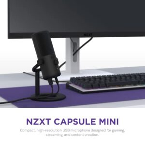 NZXT Capsule Mini - AP-WMMIC-B1 - USB Microphone – High Resolution – Cardioid Polar Pattern – Ideal for Streaming, Content Creation & Podcasting – Built-in Pop Filter – Adjustable Stand – Black