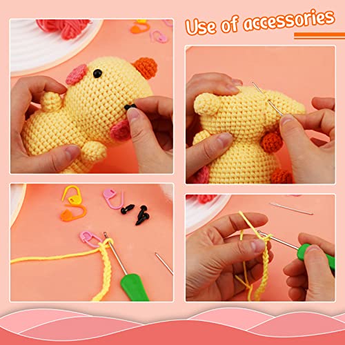 JNENERY Crochet Kit for Beginners, DIY Crochet Animal Kit, Cute Animal Kit for Kids Dinosaur Starter Pack with Yarn Balls, Crochet Hooks, Knitting Stitch Markers, Needles, Instructions for Beginners