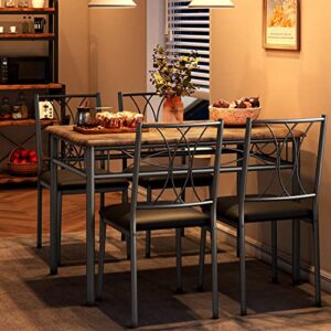 IDEALHOUSE Dining Table Set for 4, Kitchen Table and Chairs, Rectangular Kitchen Table Set with 4 Upholstered Chairs, 5 Piece Dining Room Table Set for Small Space, Apartment, Rustic