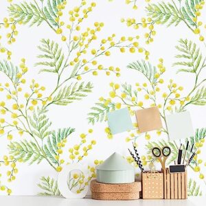floral peel and stick wallpaper leaf wallpaper green/yellow wallpaper self-adhesive contact paper modern green leaf wall paper for walls 15.5inch × 78.7 inch