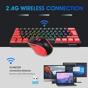 Snpurdiri 2.4G Wireless Gaming Keyboard and Mouse Combo, Include Mini 60% Merchanical Feel Keyboard, Ergonomic Vertical Feel Small Wireless Mouse(Red and Black)