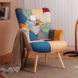 joysoul living room accent chair modern high back arm chair, colorful plaid bohemian style chairs for bedroom waiting room