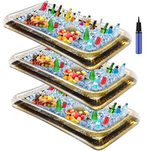 3 pcs inflatable serving bar salad ice tray food drink candy buffet containers set picnic pool luau inflatable cooler with a drain plug and a hand pump ice container, 53 x 23.6 x 4.7 inch (black)